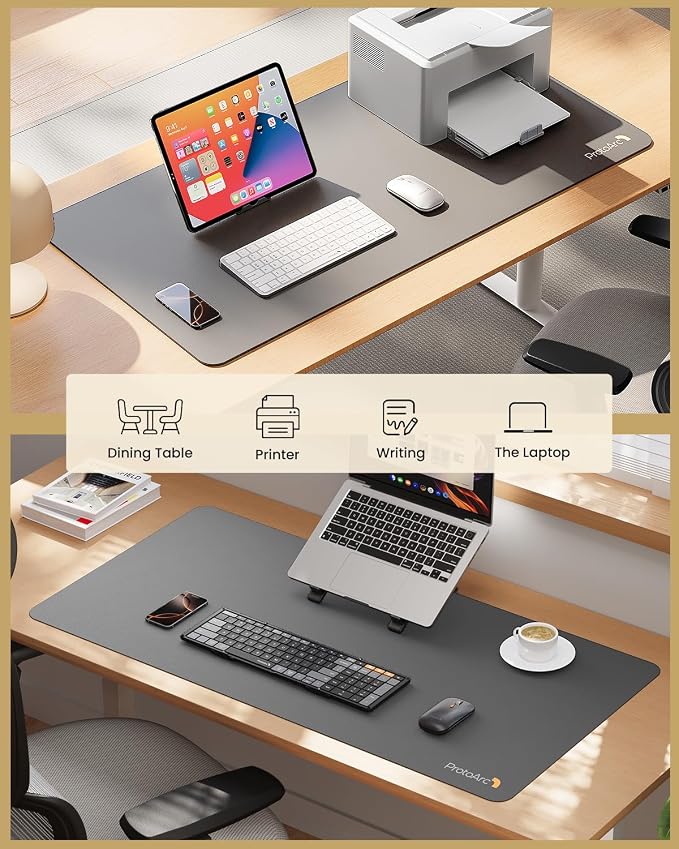 ProtoArc MP10 Leather Desk Mat, Large Mouse Pad- 31.5×15.8 inch, Non-Slip PU Leather Desk Pad Protector, Premium Desktop Mat for Computer, Keyboard and Mouse, Gray
