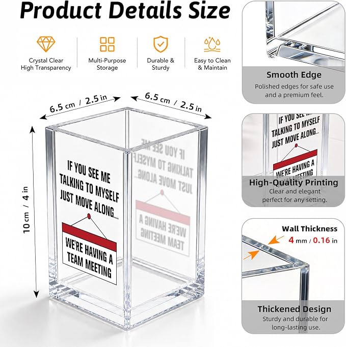 If You See Me Talking To Myself Just Move Along Funny Acrylic Cosmetic Pencil Pen Holder Desk Organizer Clear Crack Resistant Desk Organizer, Sarcastic Work Gifts for Coworker Nurse HR Teacher Friends