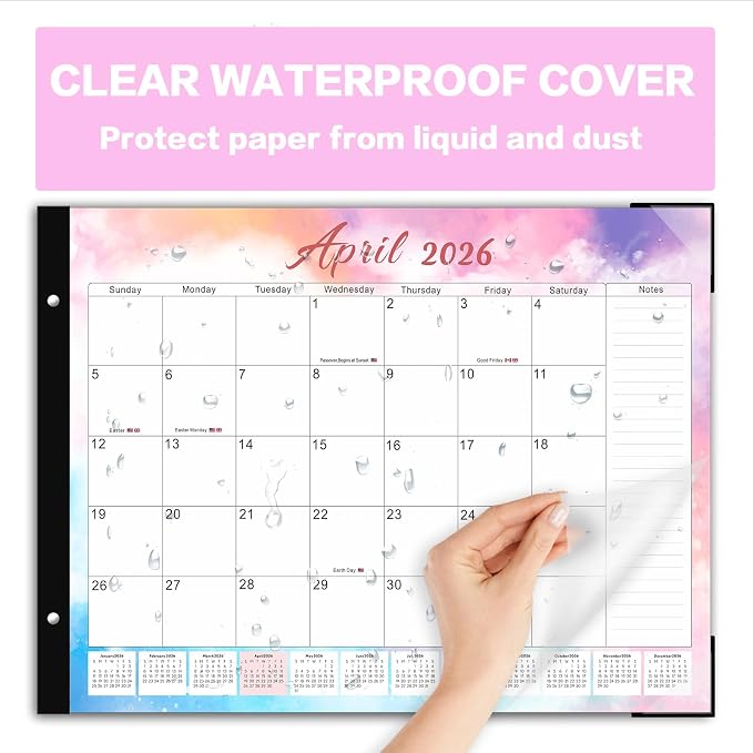 2026 Desk Calendar Large 22x17 Inches,Large Desk Calendar 2026-2027,18 Month,Suitable For Home,School Or Office,With Plastic Cover,Monthly Calendar(Pink)