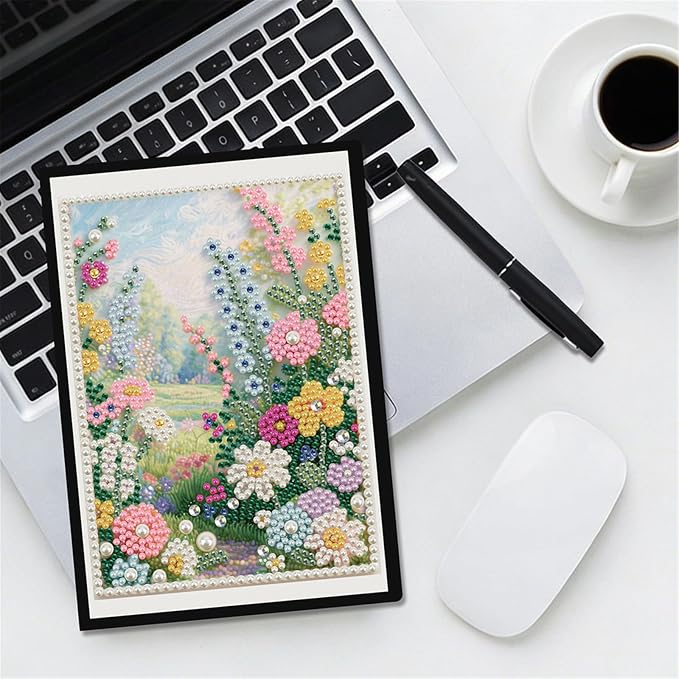 FRANDEK Pearl Painting Notebook Kit, Summer Forest A5 DIY Journal with 50 Blank Pages, Diamond Gem Art Cover with Waterproof Canvas, Beginner Craft Set with Full Tools for Adults