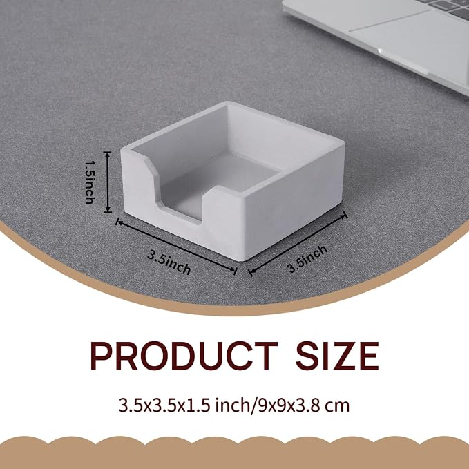 Concrete Sticky Note Holder for 3x3 Inch Notes - Cement Self-Stick Note Memo Pad Holder Notepad Dispenser Organizer - Modern Desk Accessory for Office & Home, Gray