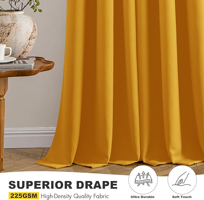 MIULEE Blackout Curtains for Bedroom Living Room 2 Panels, Thermal Insulated Room Darkening Drapes Grommet Noise Reducing Light Blocking Window Treatments 72 Inches Long 40x72 Inch Mustard Yellow
