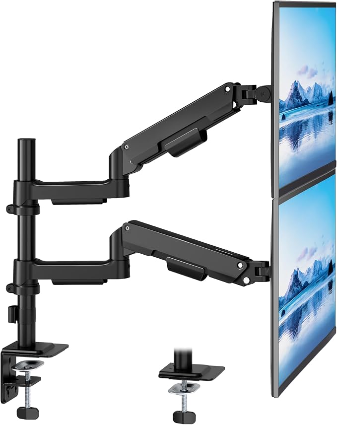 Dual Monitor Stand for 17-32 Inch Screens, Gas Spring Arms | Full Motion Mount with Cable Management, Support up to 19.8 lbs，Computer Monitor Arm with Clamp/Grommet Base