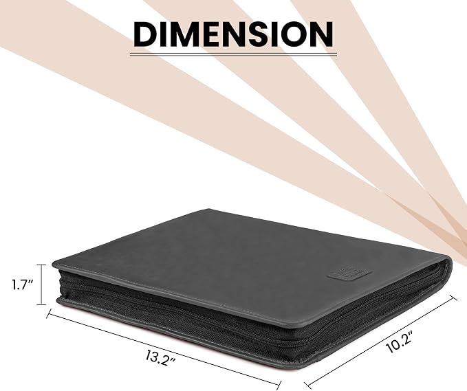 LEATHER VILLAGE Leather Portfolio Organizer - Professional Business Padfolio for Men & Women - Stylish Document Card Holder, Folio for A4/Letter Size Writing Legal Pad, Black