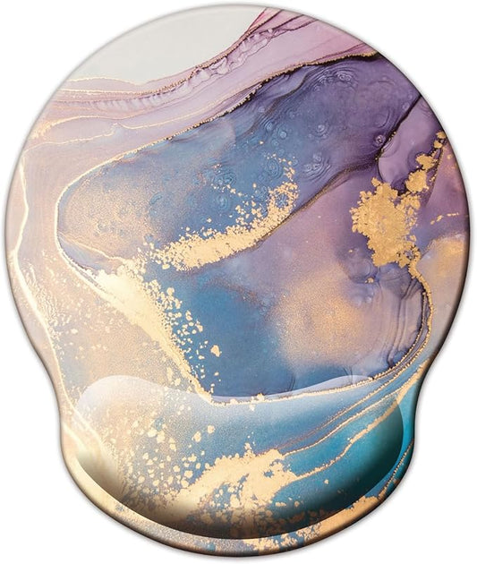Mouse Pad with Wrist Support, Ergonomic Mouse Pad with Memory Foam Wrist Rest Cushion, Non-Slip Rubber Base Gaming Mice Pad for Home Office Computer Laptop, Colorful Marble