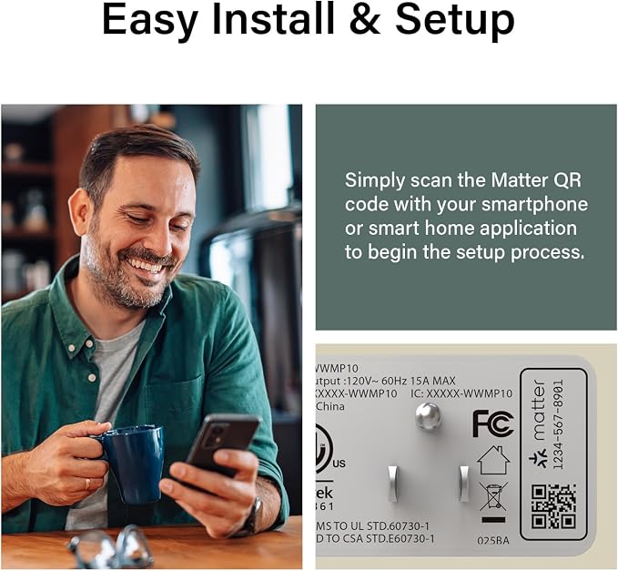 Legrand Radiant® Wi-Fi Matter Smart Plug Matter Hub Required 15A, Easy Setup, Enhanced Compatibility with Apple HomeKit, Google Home, Alexa & SmartThings, Easy Wi-Fi Connectivity w/Matter (1 Pack)