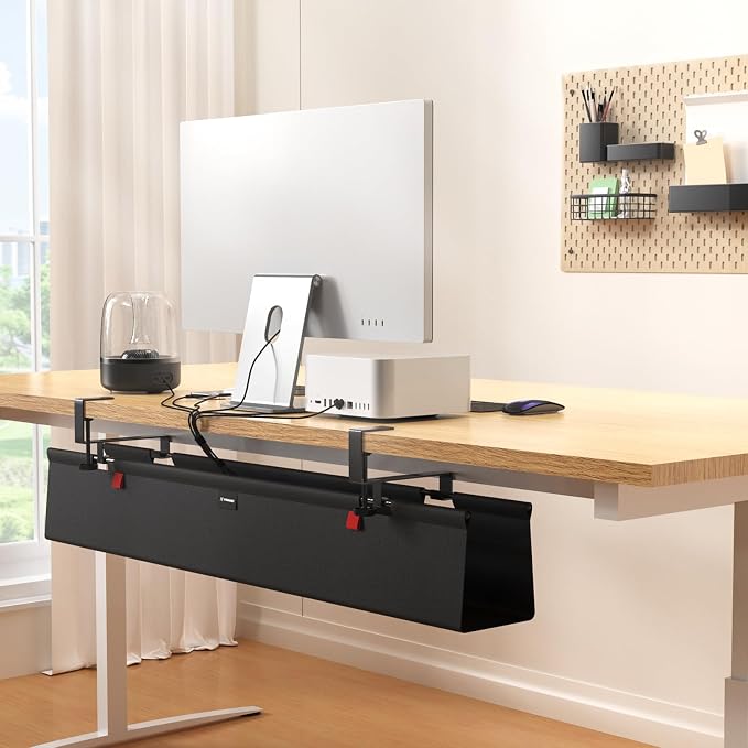 Under Desk Cable Management Tray for Table, No Drill 36" Cord Organizer with Cable Loop, Upgraded Oxford Fabric Wire Management for Office, Home - No Damage to Table