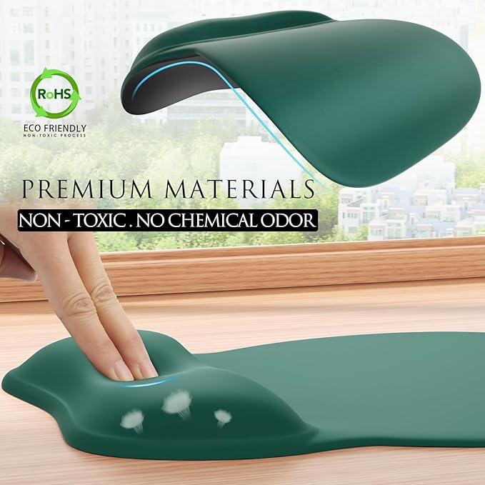 MROCO Ergonomic Mouse Pad with Gel Wrist Rest, Smooth Wrist Support Surface, Non-Slip PU Base for Pain Relief, Comfortable Mousepad for Computer, Laptop, Office & Home, 9.4 x 8.1 in, Forest Green
