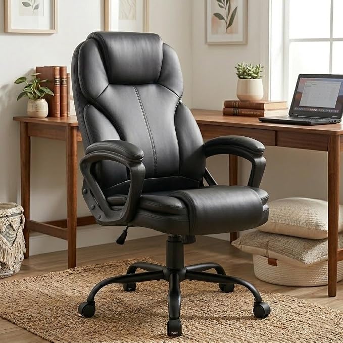 Shintenchi High Back Executive Office Chair, Ergonomic PU Computer Desk Chair with 3-Level Tilt, Padded Armrests 360° Swivel Free Task Chairs for Home Office, 330 Pound Capacity, Black
