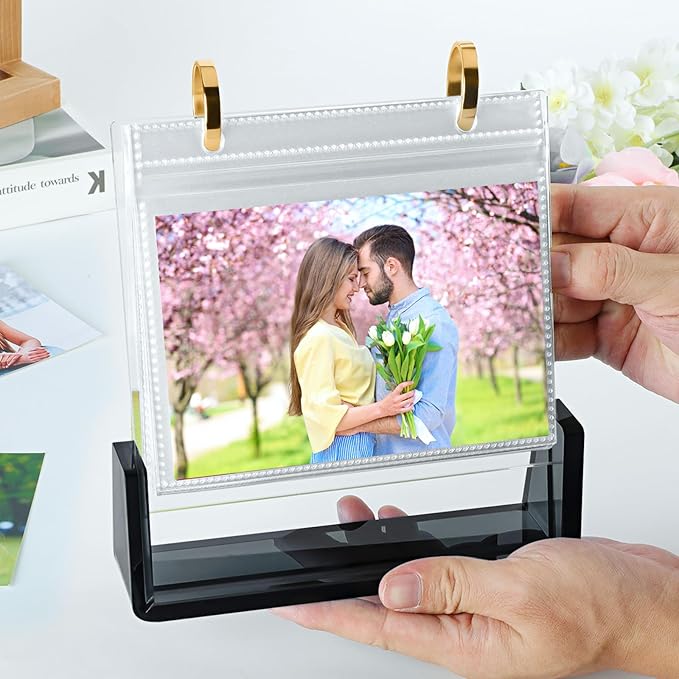ZEEYUAN 5x7 Desktop Photo Album Acrylic 5x7 Desk Flip Photo Album on Stand, Photo Gifts for Grandma Mothers Day Gift for Mom from Daughter Son Fathers Gifts for Dad
