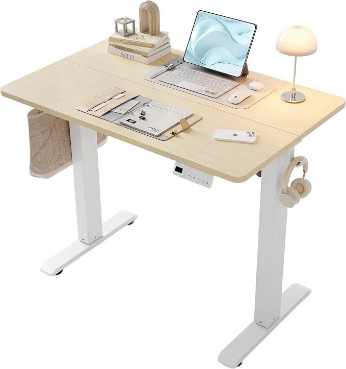 YDN Electric Standing Desk, 35x20 Inch, Nature | 3 Memory Presets, Cable Management, Adjustable Height, Sit Stand, Space-Saving, Computer Workstation, Home Office