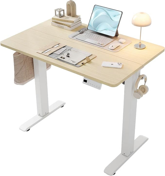 YDN Electric Standing Desk, 35x20 Inch, Nature | 3 Memory Presets, Cable Management, Adjustable Height, Sit Stand, Space-Saving, Computer Workstation, Home Office