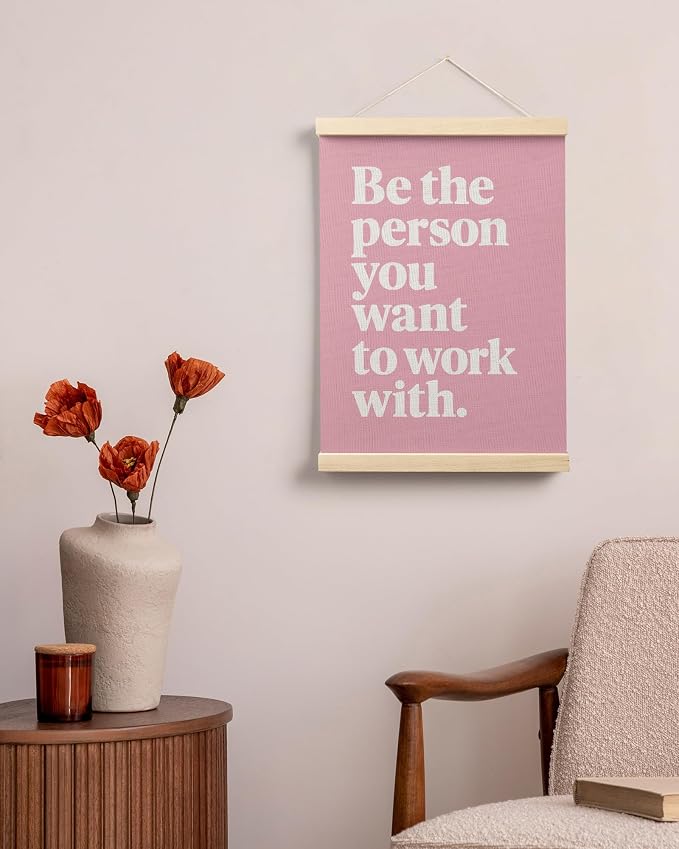 FGFK Inspirational Pink Office Wall Art Poster Hanger Frame, Girly Be the Person You Want to Work with Motivational Teamwork Canvas Prints Framed Wall Decor for Office Workplace, 12x16 Inch