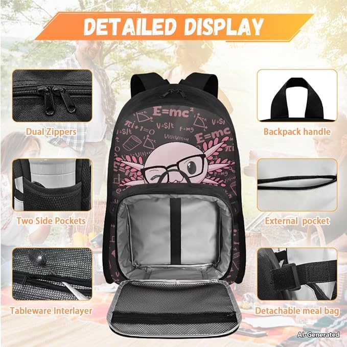 Doojoayie Pink Axolotl Backpack for Elementary School Kawaii Kids Backpacks for Girls with Lunch Box Fashion Lightweight Bookbag with Padded Wide Shoulder Straps for Back to School
