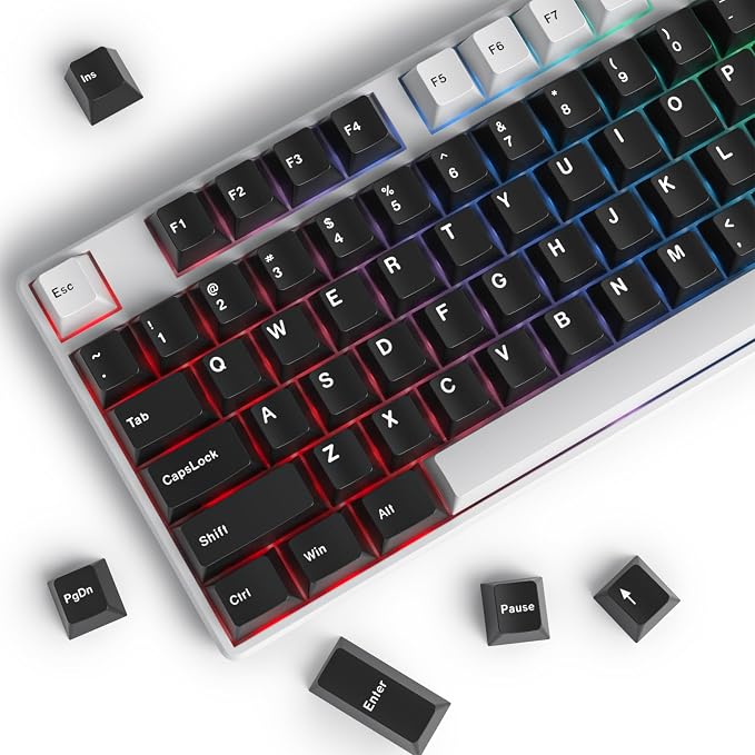 Fogruaden White on Black Keycaps, Cherry Profile PBT Doubleshot keycaps, Minimalist Style Black and White Keycap, 168 Keys Custom Keycaps for Mechanical Keyboard(WOB)