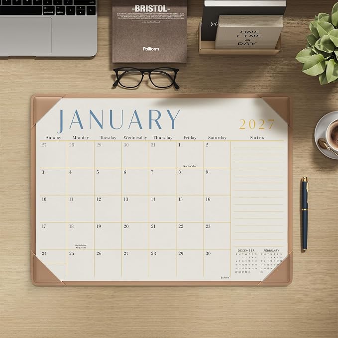 Jotsome Desk Calendar 2026-2027 with Desktop Mat, Desk Pad Calendar From July 2026 to December 2027 17x12 inch, Desk Blotter Calendar for Home Office and School, Easy Organizing (Apricot, 17" x 12")
