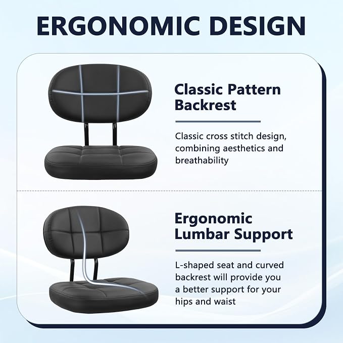 KLASIKA Drafting Stool with Backrest, Tall Adjustable Height Office Chair, PU Leather Swivel Rolling Stool with Footrest & Wheels for Standing Desk, Bar, Salon, Spa, Lab, Counter, Home, Black，4PK
