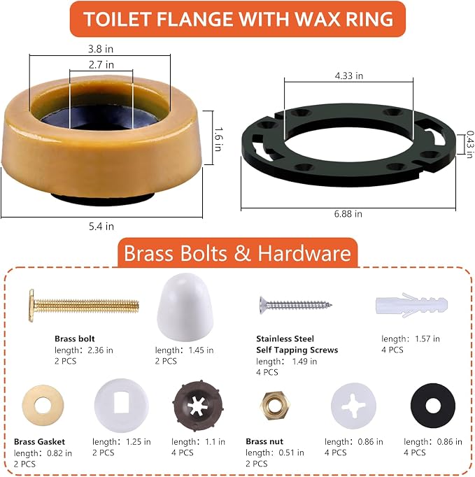 boeemi Toilet Flange Repair Kit with Extra Thick Wax Ring for Toilets Install or Leaking Toilet Wax Ring Replacement Kit Include Mounting Hardware Fits 3-inch or 4-inch Waste Lines
