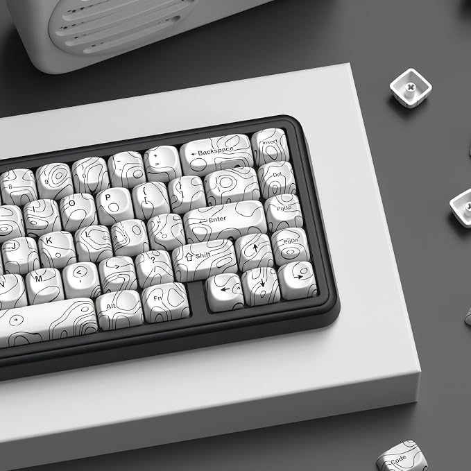 dagaladoo White Topographic Keycap Set, MOA Profile PBT Key caps 60 75 100 Percent,Dye-Sub 129-key Custom Keyboard Keycap for 100% 75% 65% 60% TKL US Layout Mechanical Keyboard