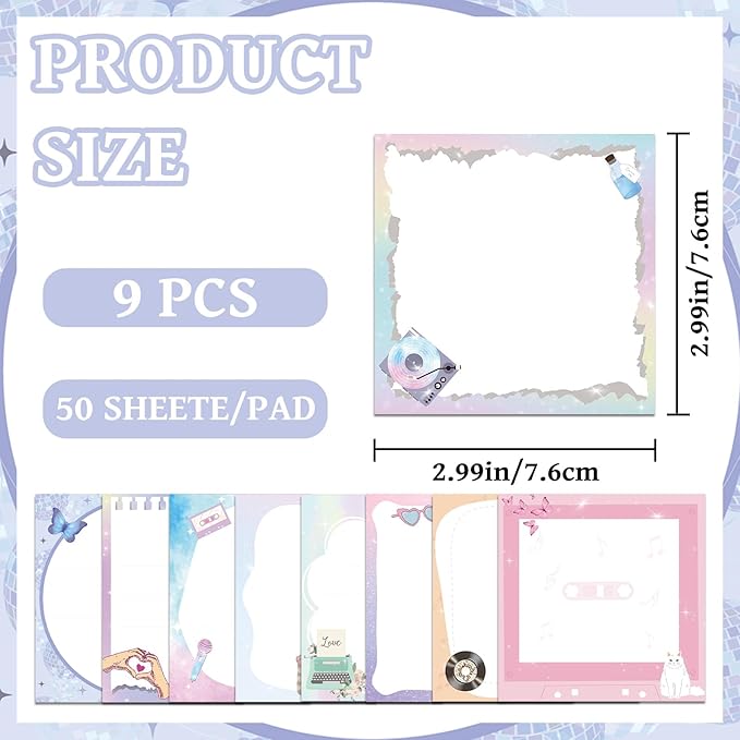 Singer Sticky Notes for Music Lover - 450 Sheets Pop Star Self Adhesive Memo Pad, Guitar Record Player Butterfly Office School Supplies for Fans Students Teachers 3x3 Inches