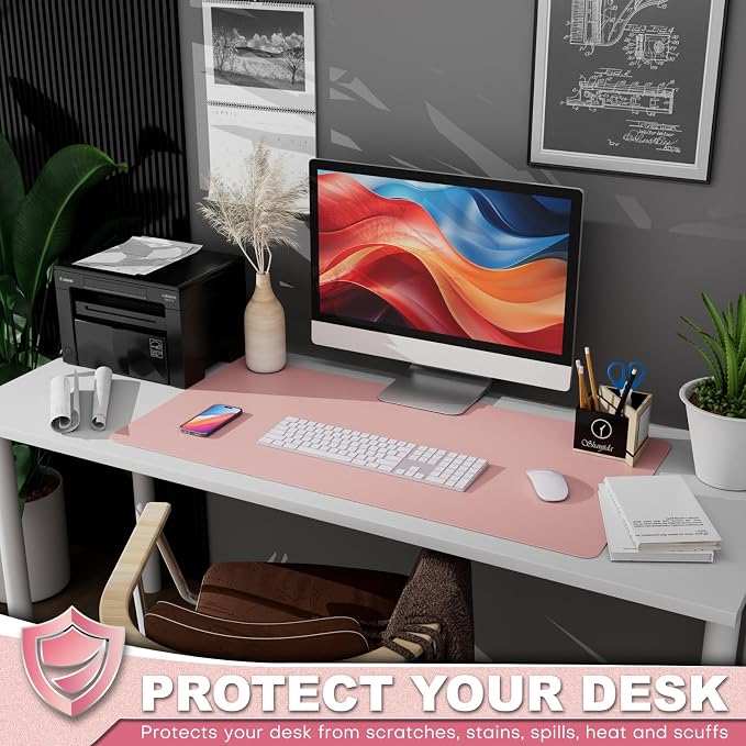 K KNODEL Large Desk Protector Mat and Pad for Office (Pink, 17" x 35.4") | Waterproof Desk Mat, Desk Pads and Blotters, Desktop Mat, Desk Protector and Cover, Office Computer, Laptop and Keyboard Mat