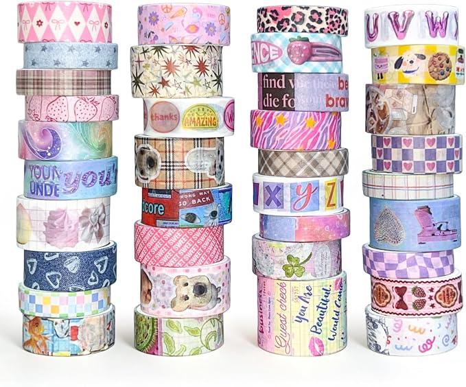 Bomichi Washi Tape Set - 36 Rolls Washi Tape with Retro-Futuristic Vaporwave Design, Decorative Masking Tape for Bullet Journal Supplies, Scrapbooking, DIY Crafts, Planner Decoration