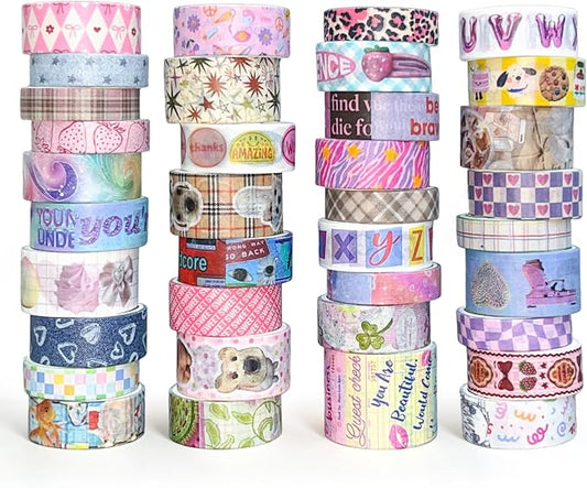 Bomichi Washi Tape Set - 36 Rolls Washi Tape with Retro-Futuristic Vaporwave Design, Decorative Masking Tape for Bullet Journal Supplies, Scrapbooking, DIY Crafts, Planner Decoration