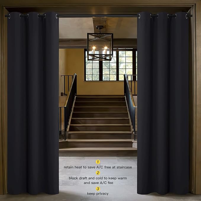 NICETOWN Door Divider Curtain for Doorway, Bedroom Closet Door Cover, Privacy Drape for Garage Window Bathroom Door Dressing Changing Fitting Decor (1 Piece, 8ft Tall x 5ft Wide, Black)