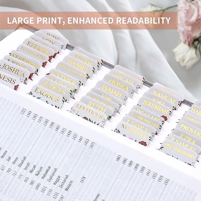 Bible Tabs for Women & Men, Bible Tabs for Study Bible, Large Print Bible Tabs for Easy Navigation, Bible Index Tabs, 66 Tabs Old & New Testament, Extra 9 Blank Tabs - Vintage Floral