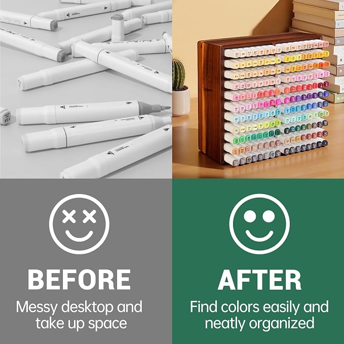 walowalo Acacia Wood Marker Organizer with 22 Compartments Holds 176 Markers, Alcohol Marker Storage Desk Organizer Pen Holder for Office Home Classroom Artists Kids Birthday Gift