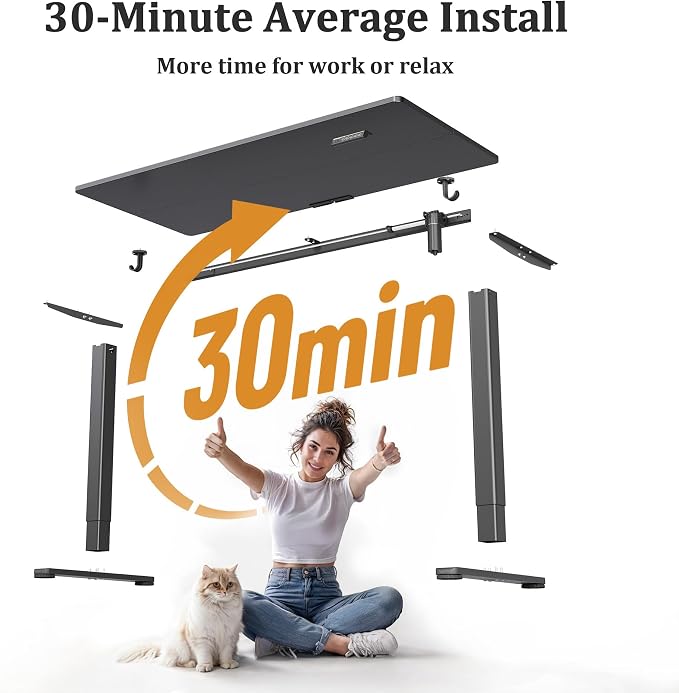 Claiks Electric Standing Desk, Adjustable Height Stand up Desk, 55x24 Inches Sit Stand Home Office Desk with Splice Board, Black Frame/Black Top