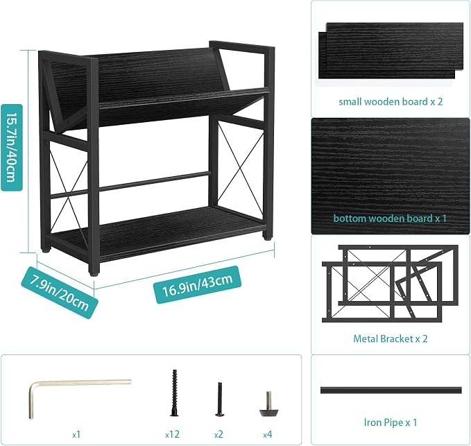 ELITEROO Desktop Bookshelf, 2 Tier Desk Book Organizer Shelf, Wood Tabletop Bookshelf Storage, Small Desk Top Bookcase for Office, Home, or Study, Mini Table Book Rack for Display, Black