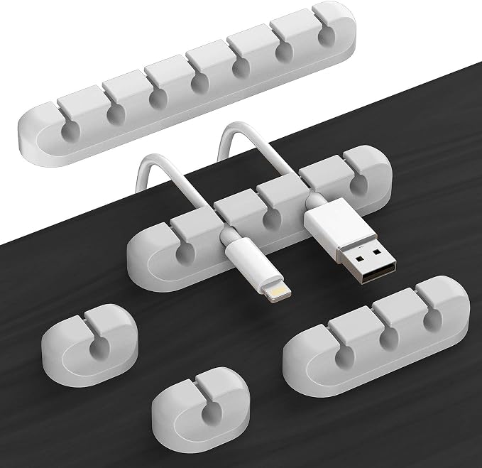 Desk Accessories for Charging Organizer - 5 Packs Grey Computer Desk Accessories and Adhesive Cord Organizer for Cable Holder Cleans Up Messy Wires at Home, Car and Office (7-5-3-1-1 Slots) | Self Adhesive, Office, Car, Grey Silicone Cord Keeper, Cable...