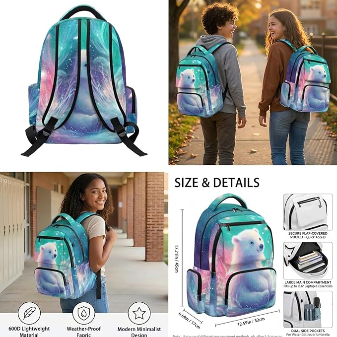 Cute Bear Backpack with Lunch Box Set for Girls Boys Novelty School Backpacks Kawaii Bookbag with Flap Zipper Pocket Complete 4 Pcs Set for Back to School Supplies