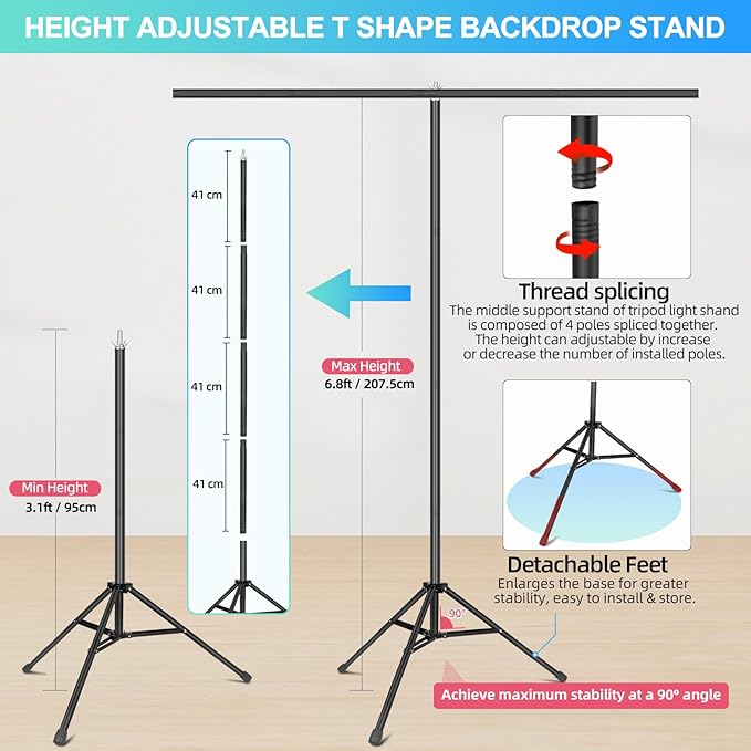 Black Backdrop Background with Stand for Photoshoot, 5x6.5ft Black Photo Backdrop Curtain Cloth with Background Support Stand, 5 Spring Clamps& Carrying Bag for Party Photography Video Studio