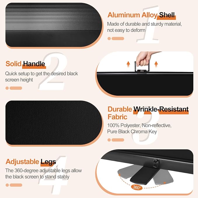 Black Backdrop Screen, Collapsible Retractable Chroma Key Photo Background | 74 x 76in Portable Chromakey Panel, Wrinkle Resistant, Pull Up, Photographic Studio, Video Conference, Live Game, Streaming