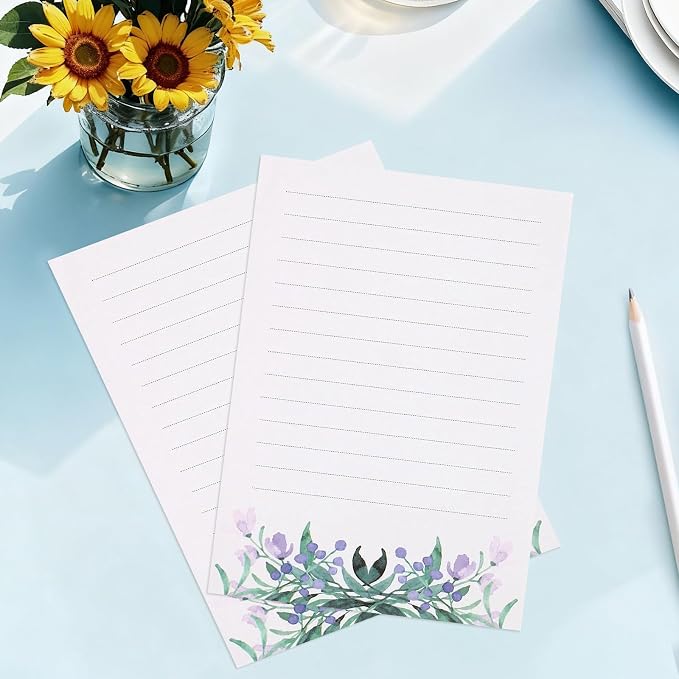 37 Pcs Stationery Paper Envelopes Set Includes 24 Lined Writing Paper & 12 Envelopes with 48 Round Stickers, Warm Floral Themed Letter Stationary Set for Wedding Invitations Wishes Flower(6 Style)