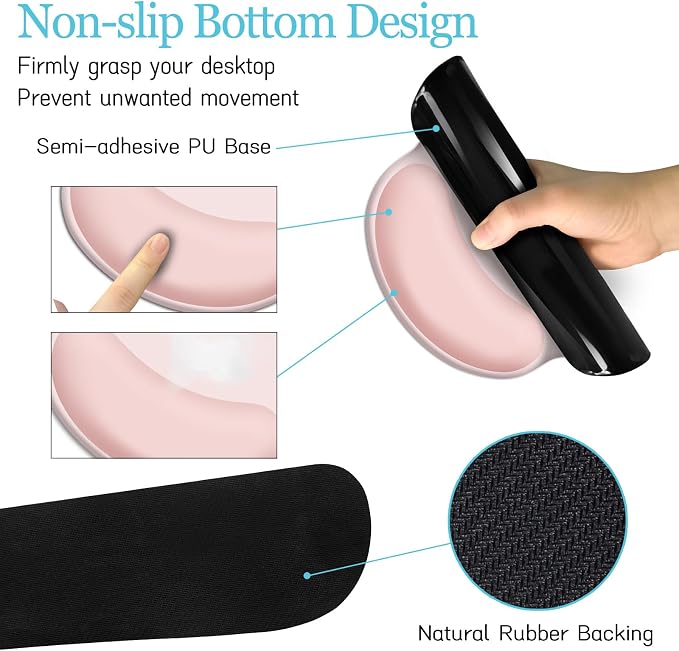 LIMKRIAN Pink Mouse Pad Set, Complete XXL Desk Mat with Ergonomic Keyboard Support & Coaster, Featuring Mouse Pad with Gel Wrist Rest for Pain Relief, Soft Pink Home Office Gaming Accessories Gift