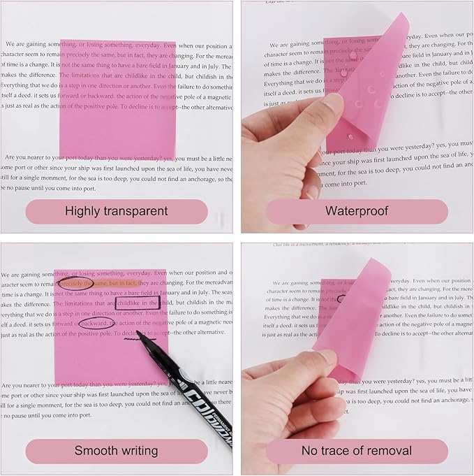 Vuzvuv 1120 Sheets Transparent Clear Sticky Notes with Pen,3x3 Inch Bulk Translucent Sticky Notes Set for Bible Tabs, Book Tabs, Office School Supplies(Purple Pink)