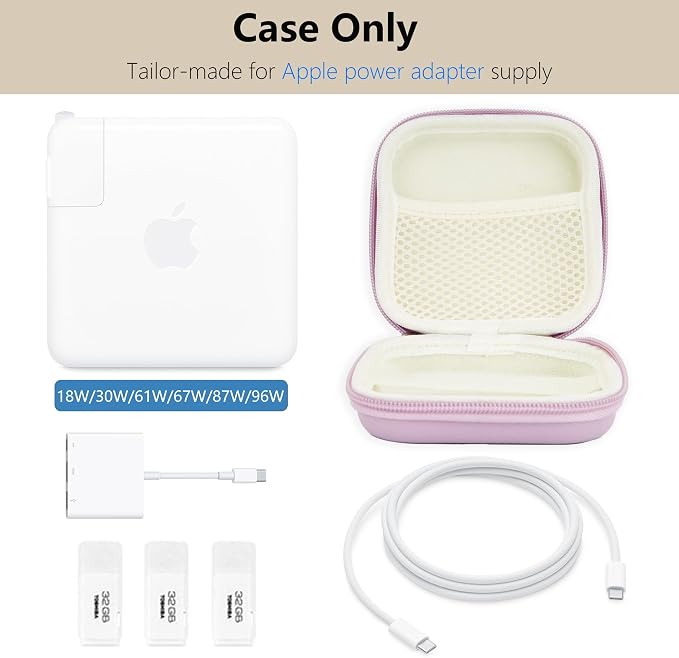 Charger Case for Macbook, Portable Tech Electronic Organizer Bag, Small Travel Storage Pouch for Laptop Accessories, MacBook Power Adapter, Charging Cords, USB Drives, Power Bank (Purple, M)