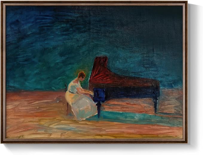Framed Vintage Music Wall Art, Retro Mid Century Modern Piano Canvas Prints Artwork for Walls, Abstract Woman Picture for Music Room Dining Room Bedroom Living Room Elegant Home Wall Decor, 24x18 Inch