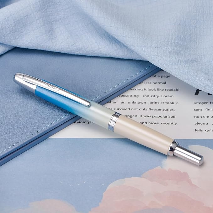 Jinhao 10 Press Fountain Pen with Box, Gradient Blue Retractable Medium Nib with Ink Converter Limited Edition Set (Silver Clip)