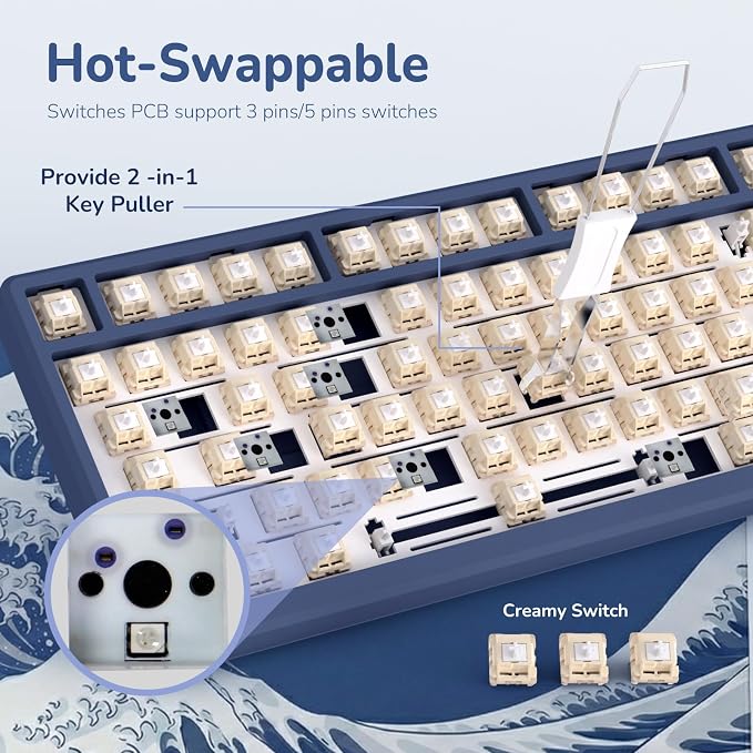 RK ROYAL KLUDGE M75 Wireless Mechanical Keyboard w/Screen and Volume Knob, 2.4G/USB-C/BT Gasket Mounted 75% Gaming Keyboard with 81 Keys, RGB Backlit Hot-Swap Creamy Switch, Blue