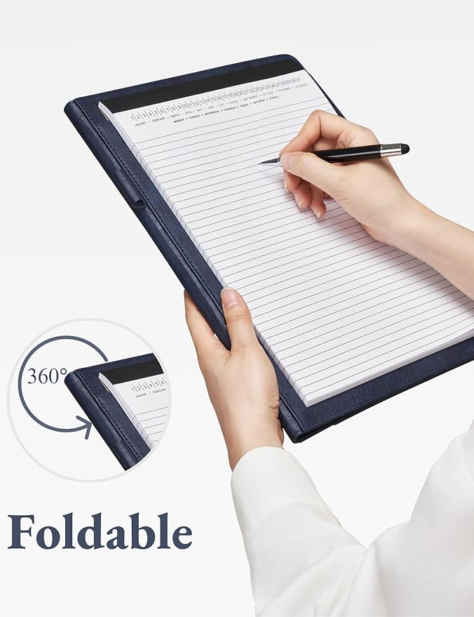 Mymazn Padfolio Portfolio Folder, Faux Leather Interview Resume Folder with Document Organizer & Business Card Holder, Letter-Sized Notepad Legal Pad Holder for Men Women (Navy Blue)