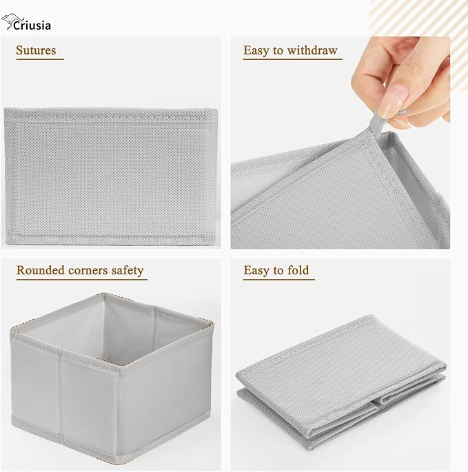 26 Pack Drawer Organizer for Clothes, Foldable Dresser Dividers with 3 Sizes, Fabric Storage Bins – Gray