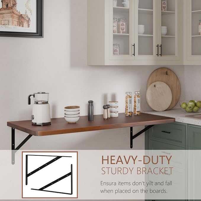 Floating Wall Desk for Home Office,Wall Mounted Table with Pine Wood,48 Inch Workbench for Garage,Work Table with Heavy Duty Brackets for Kitchen,Dining,Laundry,Floating Shelf for Wall