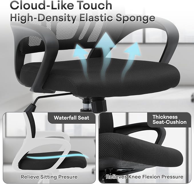 Ergonomic Mesh Office Chair, Heavy Duty 330 Lb Capacity 24 Pack, Black | Mid-Back Desk Chair, Rolling Wheel, Breathable Mesh Backrest & Lumbar Support, Adjustable Height, Sponge Seat for Home Office