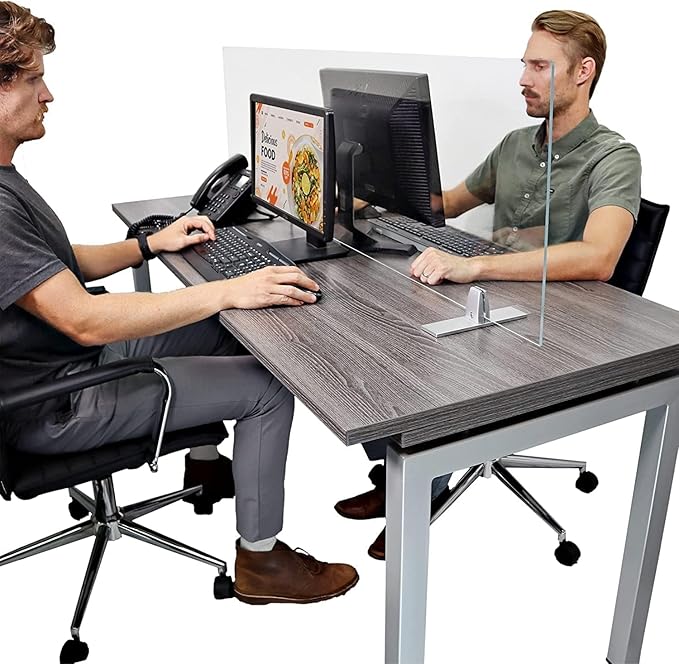 OBEX Acrylic Free Standing Screen, Divider for Desk Privacy Home & Office Partitions for Table Top Workstation, Portable Cubicle Panel for Work, 24" x 66", Clear