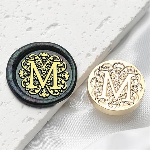 Flower Initial Alphabet M Wax Seal Stamp & Eucalyptus Love Sealing Stamp with Wax Stamp Brass Head Ideal for Wedding Invitations Gift Wrapping Christmas (Floral M)