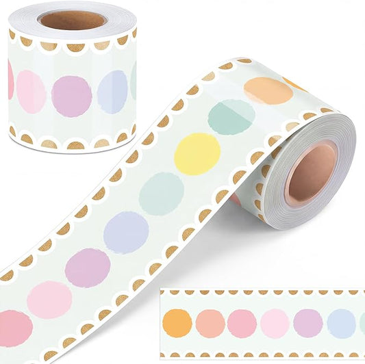 Zonon 65.6 Ft Kraft Bulletin Board Border Pastel Dot Themed Classroom Decor Straight Border Trim for Office Whiteboard Walls Desks Windows Doors Lockers